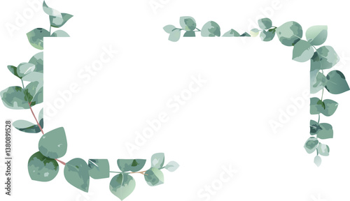 Elegant Eucalyptus Greenery Frame, Botanical Leaves Border, Watercolor Design, Wedding Invitation Te
