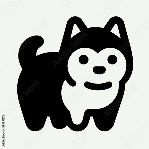 Cartoonish black dog character design with a friendly expression on a light background