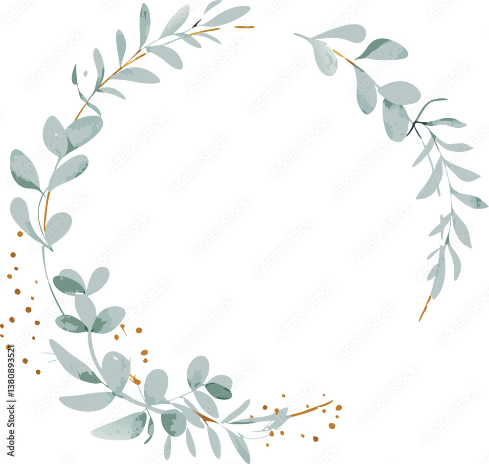 Fototapeta premium Elegant Watercolor Greenery Wreath Botanical Frame Design