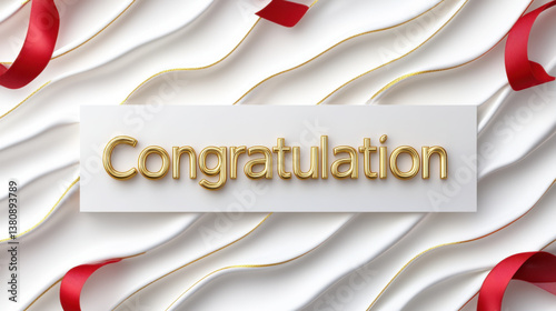 Congratulations in elegant gold font on textured white background with flowing ribbons, creating celebratory and festive atmosphere