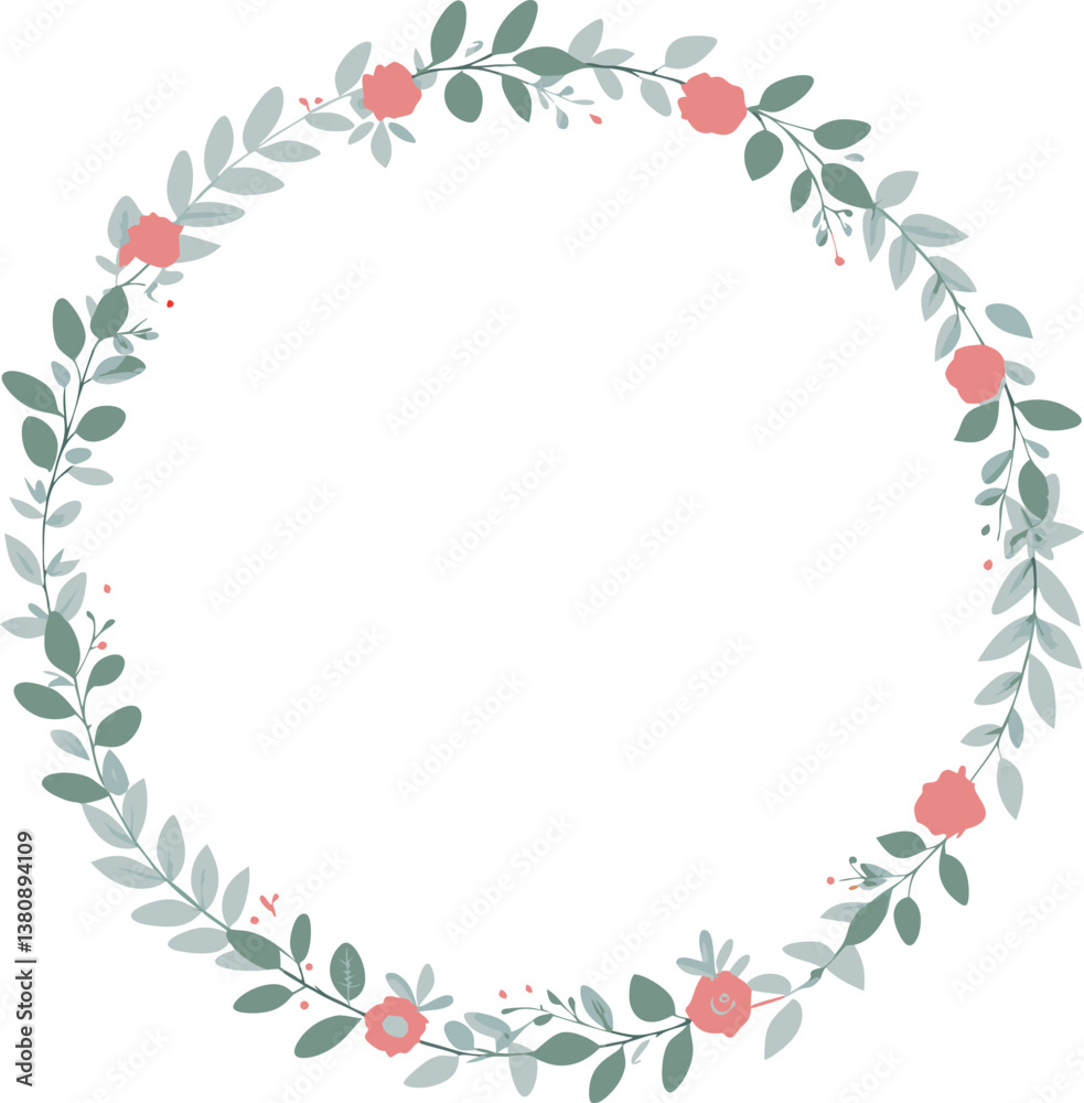 Floral Wreath Design Elegant Circular Frame of Roses and Leaves Floral Wreath Design Elegant Circular Frame of Roses and Leaves