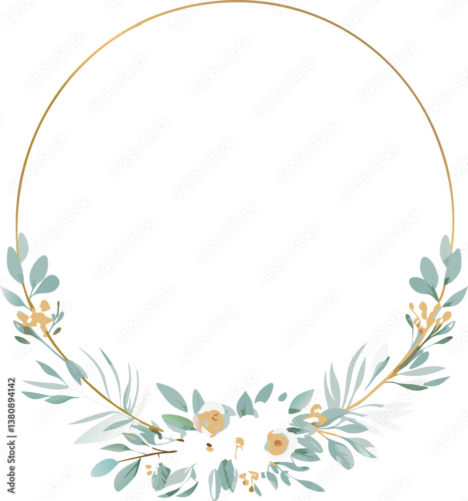 Fototapeta premium Elegant Gold Circle Floral Wreath Frame Design Template