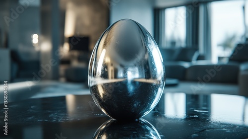 Obraz na płótnie Elegant metallic easter egg reflecting the modern living space ambiance w salonie