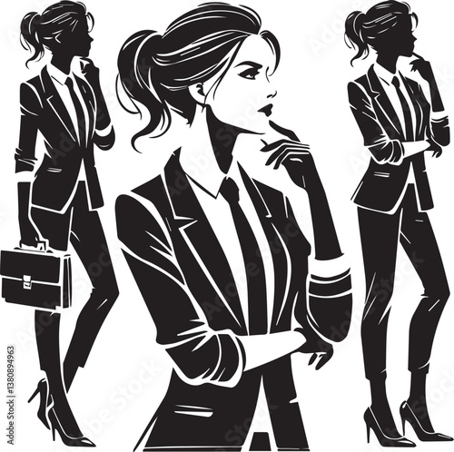 vector illustration of a woman in a suit, lady boss silhouette vector, woman vector illustration