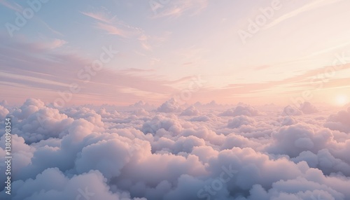 Breathtaking sunrise over soft clouds sky aerial photography serene atmosphere wide angle tranquility and beauty of nature