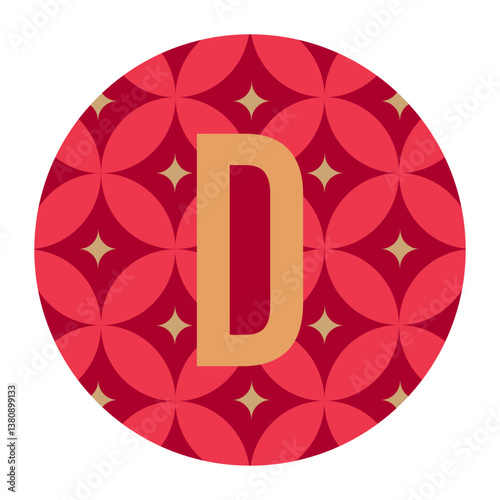 Geometric red D letter design featuring overlapping circular floral patterns with golden details, perfect for decorative artwork and modern logo creation.