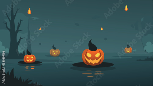 halloween background with pumpkin and bats