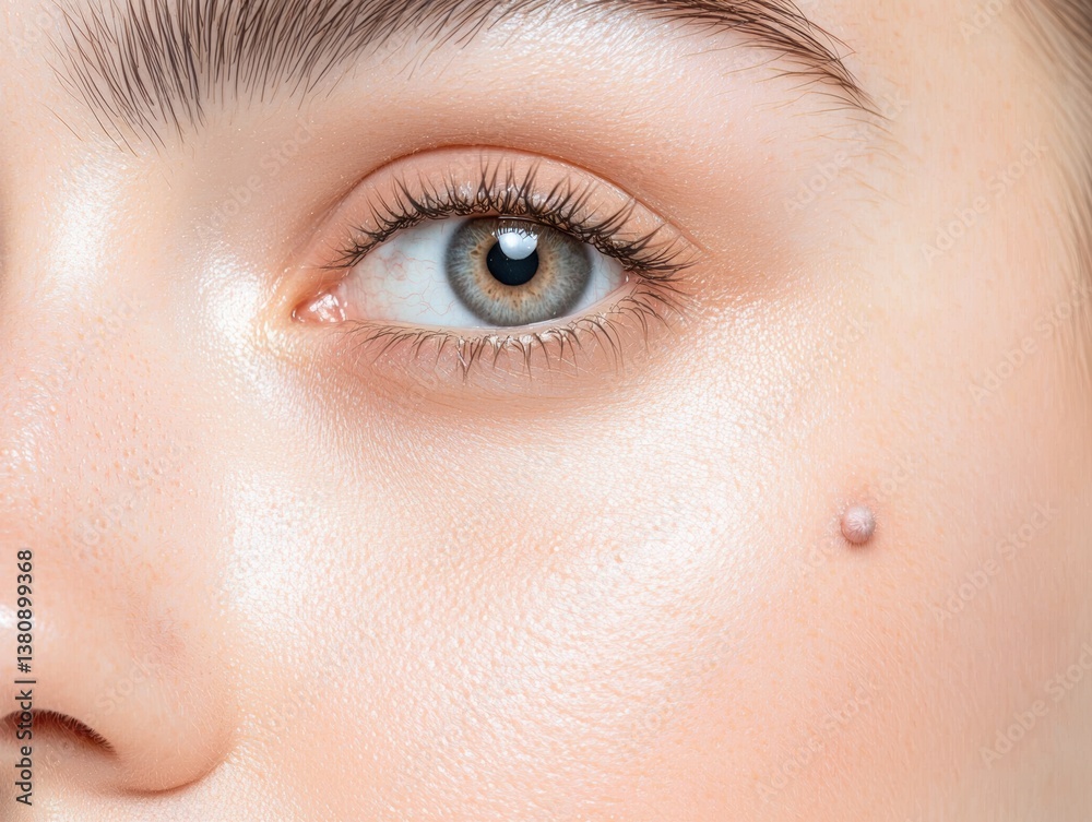 Fototapeta premium Close-up of a mole on a young woman's left cheek. Generative AI