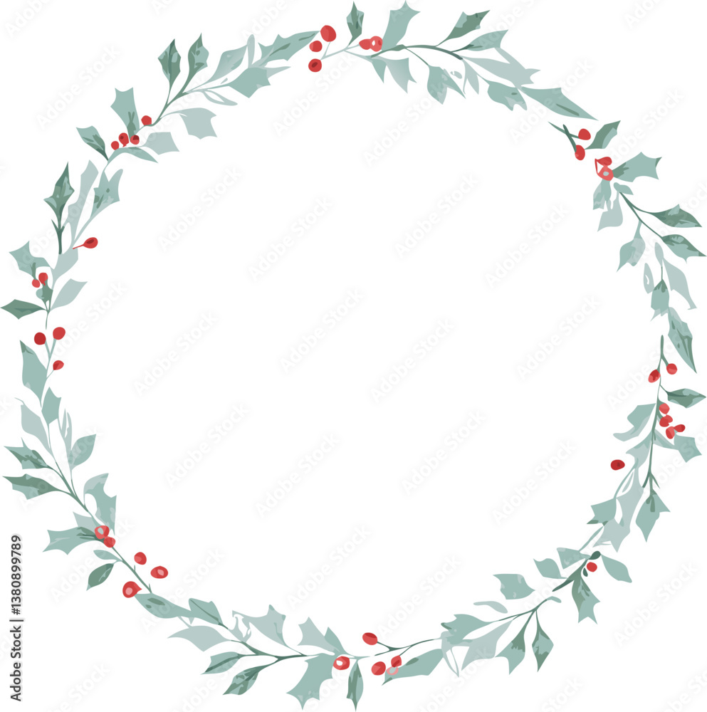 Elegant Holly Berry Wreath Circular Frame Festive Design Elegant Holly Berry Wreath Circular Frame Festive Design
