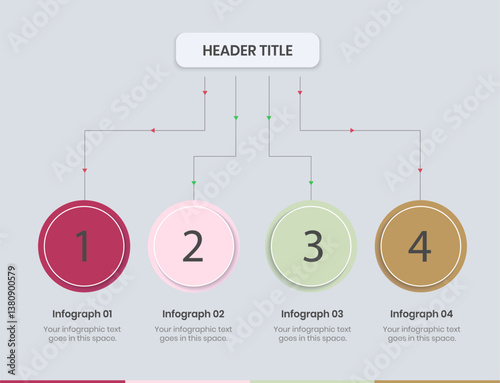 4 Step Infographics Design Template, Graph, Pie chart, workflow layout, circle diagram, SOP presentation slide, Standard Operating Procedure template, Business organization table,  Company structure