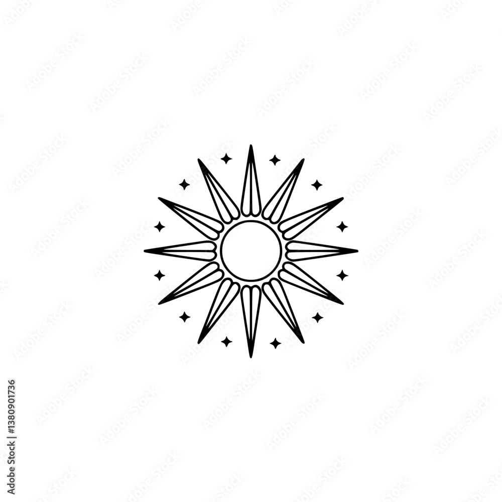 Fototapeta premium Minimalist Sun Logo with Star Embellishments, Boho Style