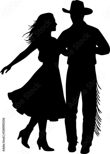 Silhouette of a cowboy and cowgirl dancing country-western. vector set