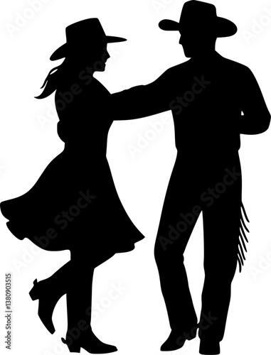 Silhouette of a cowboy and cowgirl dancing country-western. vector set
