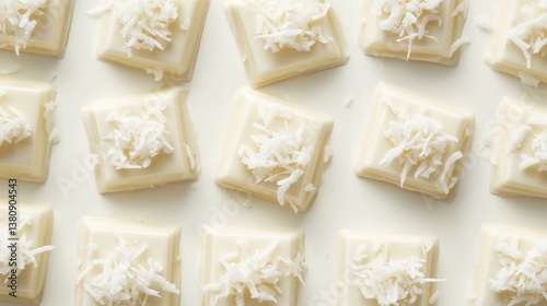 Obraz na płótnie White Chocolate Candy With Coconut Topping On White Background. Food. w salonie