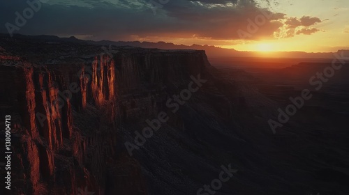 Obraz na płótnie Majestic canyon landscape illuminated by a dramatic sunset light display w salonie