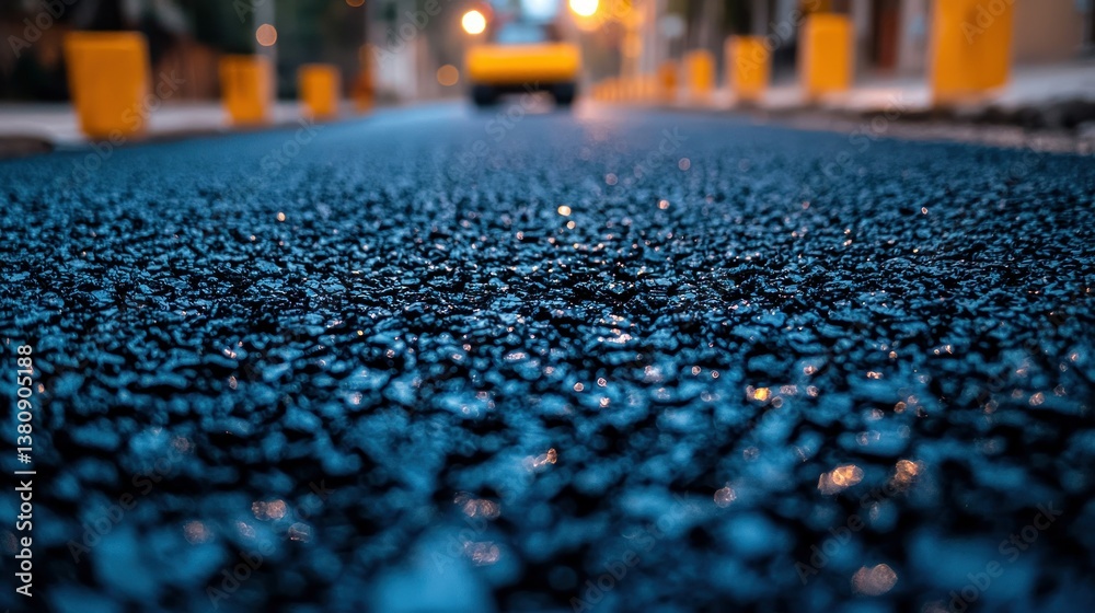 Night Asphalt Texture: A Close-Up View of Newly Laid Road Surface Night Asphalt Texture: A Close-Up View of Newly Laid Road Surface