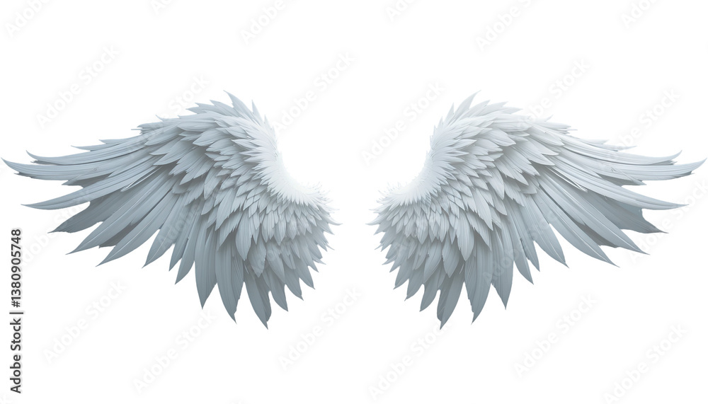 Fototapeta premium Photo of Angel wings, ethereal white feathers isolated on transparent background 