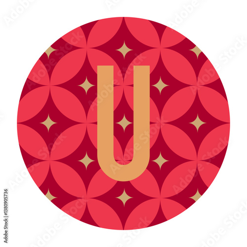 A vibrant U letter with a golden floral pattern overlay on green hues. The modern geometric elements make it ideal for stylish logos, prints, or creative artwork.