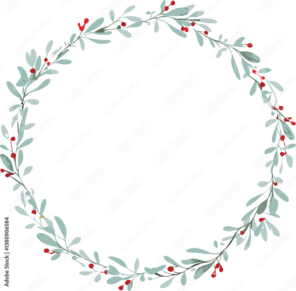 Elegant Greenery Wreath, Winter Holiday Floral Circle Frame Elegant Greenery Wreath, Winter Holiday Floral Circle Frame