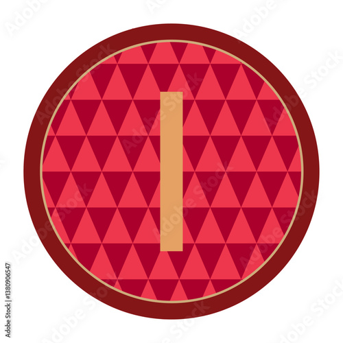 An exquisite badge displaying a bold gold “I” on a detailed red geometric background, surrounded by a rich burgundy frame for a sophisticated and premium appearance.