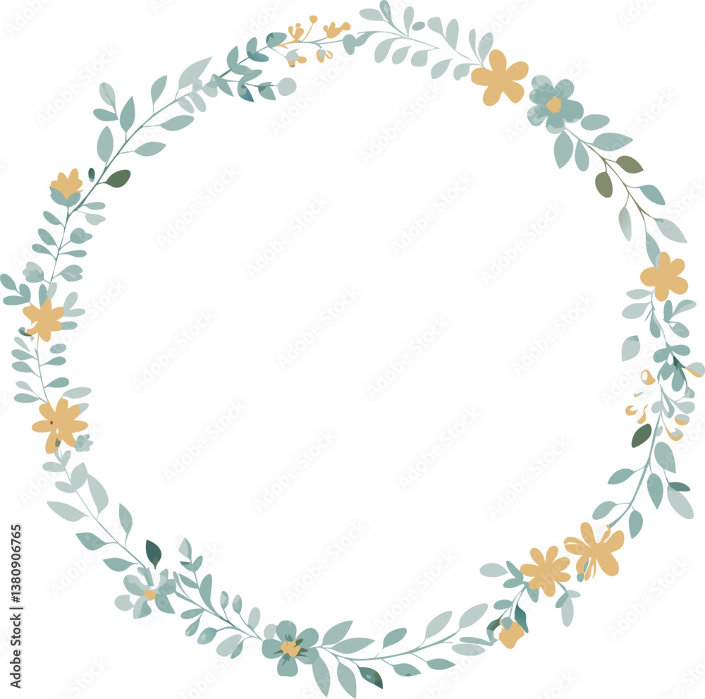 Elegant Floral Wreath, Pastel Flowers, Greenery Circle Frame Elegant Floral Wreath, Pastel Flowers, Greenery Circle Frame