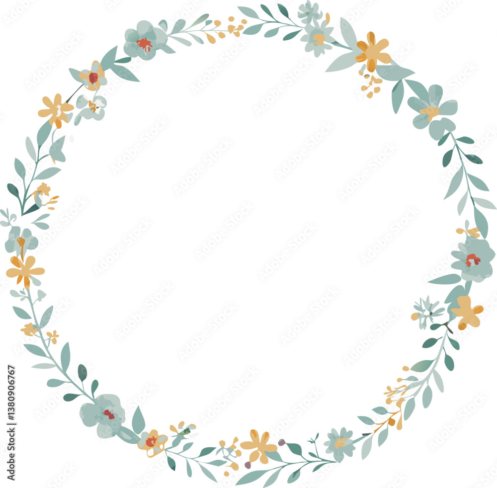 Floral Wreath Frame Delicate Blue and Yellow Flowers Floral Wreath Frame Delicate Blue and Yellow Flowers