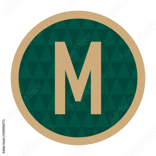 Elegant letter M logo with a gold border and geometric dark green background. A perfect choice for luxury branding, modern designs, and creative projects that require a sophisticated and unique look.