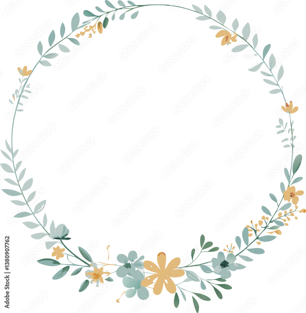 Naklejka premium Elegant Floral Wreath Frame, Yellow and Blue Flowers
