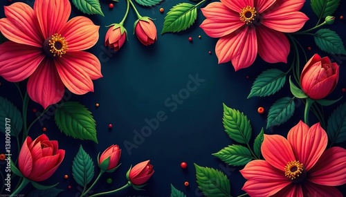 Bold, vibrant floral pattern, dark background, bold, pattern, print