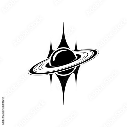 Minimalist Saturn Icon: Black & White Space Design
