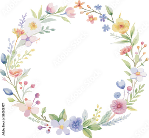 Watercolor Pastel Floral Wreath, Spring Blossom Frame Design