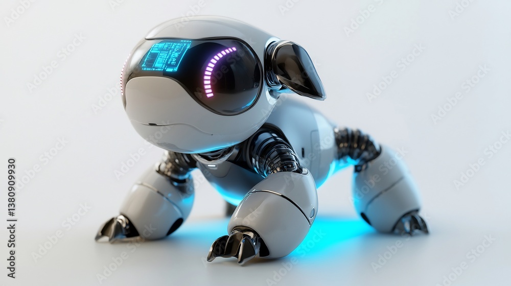 Futuristic canine companion: A conceptual robot puppy with digital display Futuristic canine companion: A conceptual robot puppy with digital display