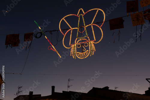 Luminous decoration in the square of Viana do Bolo, carnival decoration