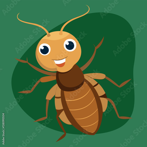Cartoon Termite vector flat icon, funny emmet insect with cute face and big eyes. Cute termite or Isoptera Illustration. Pismire mascot for kids club, design element, wild creature, isolated.