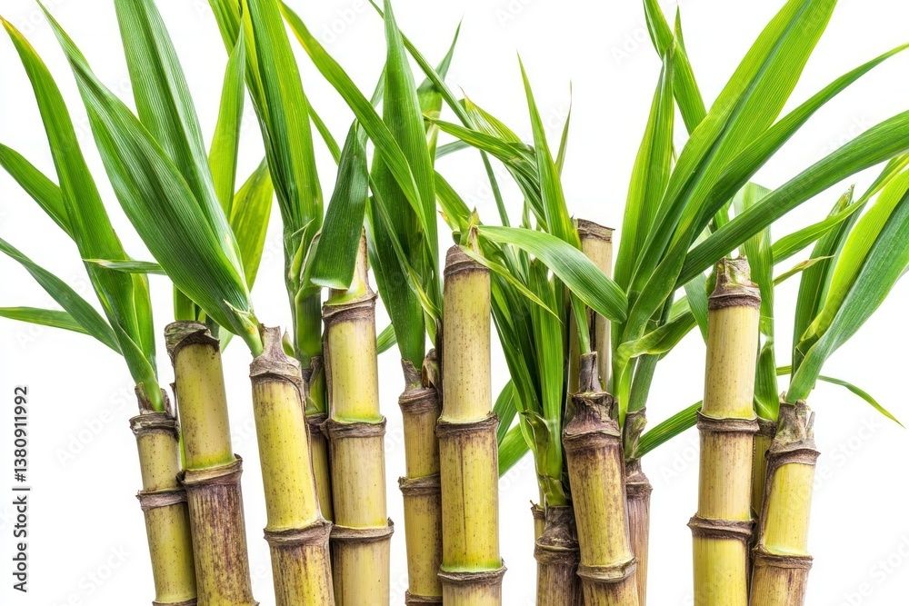 Fototapeta premium Sugar Cane Plant Growing with Green Leaves Isolated on White Background