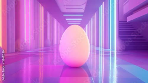 Obraz na płótnie Glowing Egg in Hallway with Neon Lights a Futuristic Vision w salonie