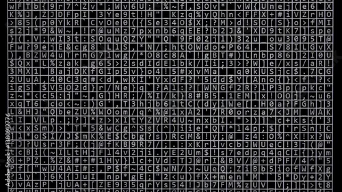 Abstract symbols on a monitor screen, encryption and computer security concept, digital background or backdrop