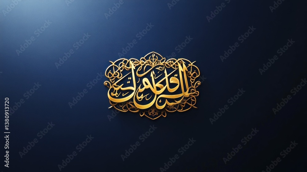 Elegant golden arabic calligraphy artwork on navy background for ramadan celebration