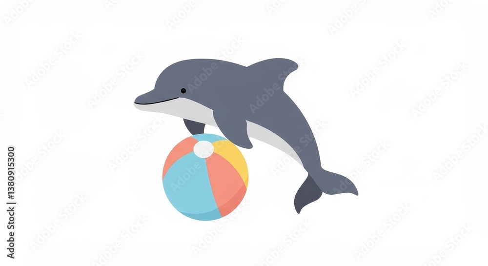Fototapeta premium Vector dolphin having fun with striped beach ball