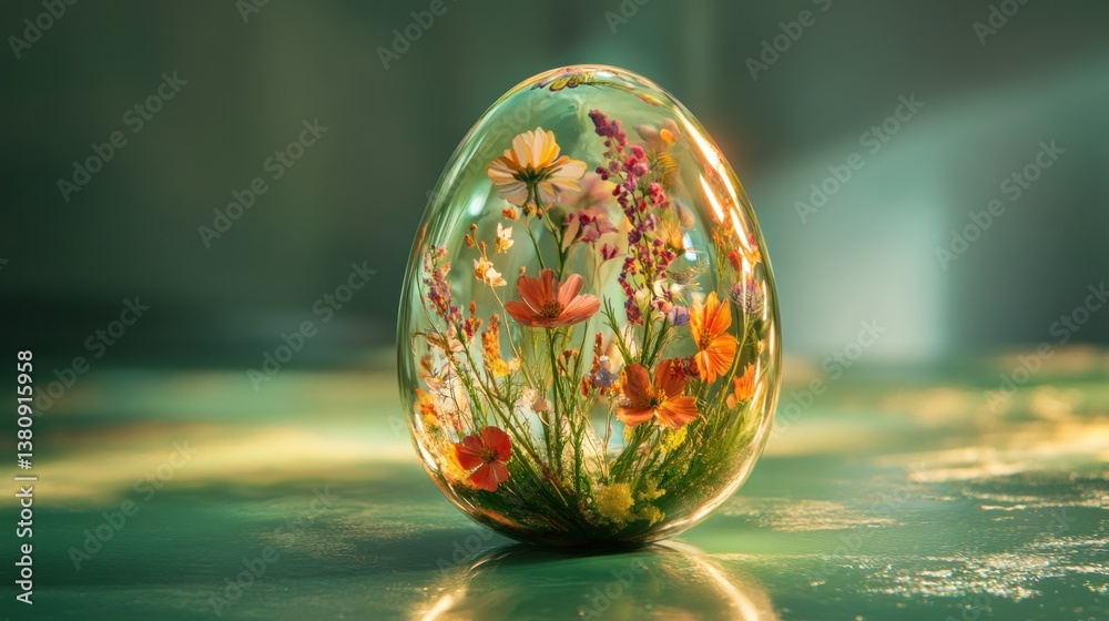 Floral Filled Egg Decorative Glass Art for Spring or Easter Decor