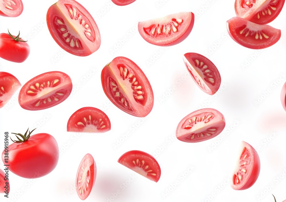 Fresh Tomatoes Falling on White Background Ingredient Concept Illustration Fresh Tomatoes Falling on White Background Ingredient Concept Illustration