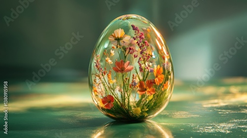 Obraz na płótnie Floral Filled Egg Decorative Glass Art for Spring or Easter Decor w salonie