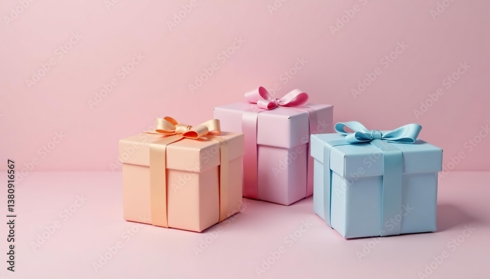 Obraz premium Pastel colored square gift boxes, simple geometric design, minimalist, summer, pattern