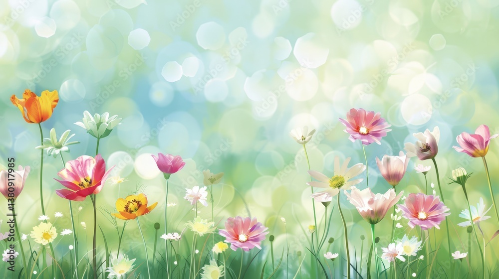 Vibrant spring flowers background colorful display of blossoms and lush greenery Vibrant spring flowers background colorful display of blossoms and lush greenery