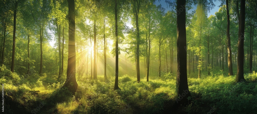 Obraz premium Sunlight Piercing Lush Forest