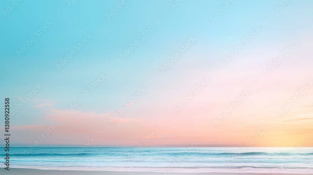 Obraz premium Golden sunset illuminates serene beach with tranquil ocean waves and soft sand sunset