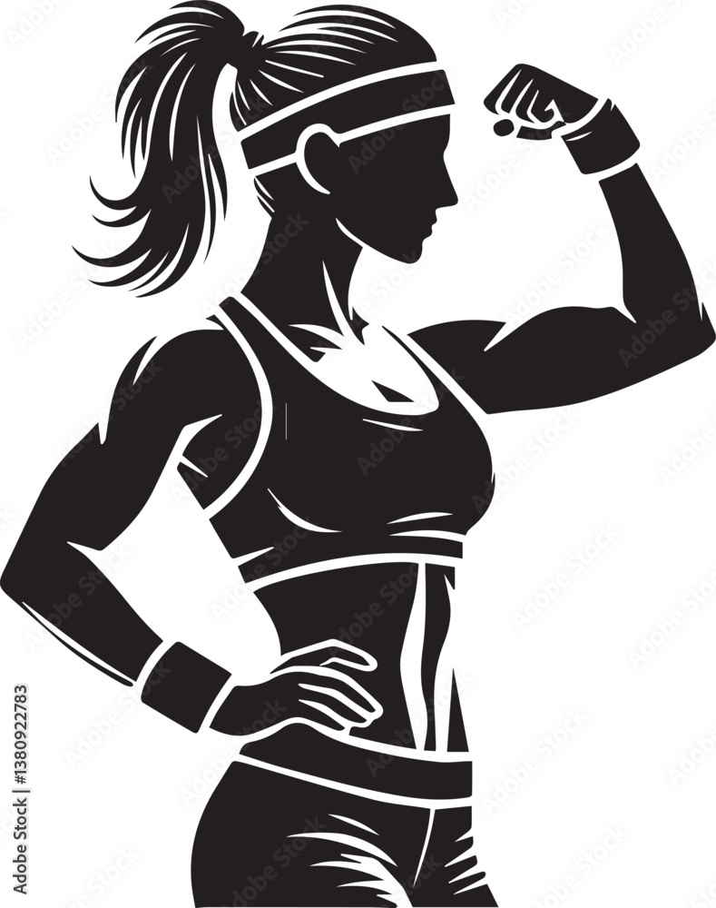Fototapeta premium Bodybuilder woman silhouette vector, Bodybuilder logo, Bodybuilder vector illustration