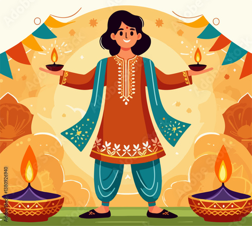 illustration of a man celebrating Diwali