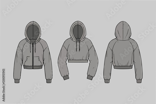 Hoodie Mockup Set: White, Gray, Black - Front, Side Views