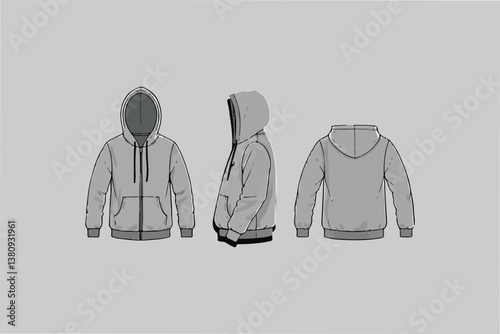 Hoodie Mockup Set: White, Gray, Black - Front, Side Views